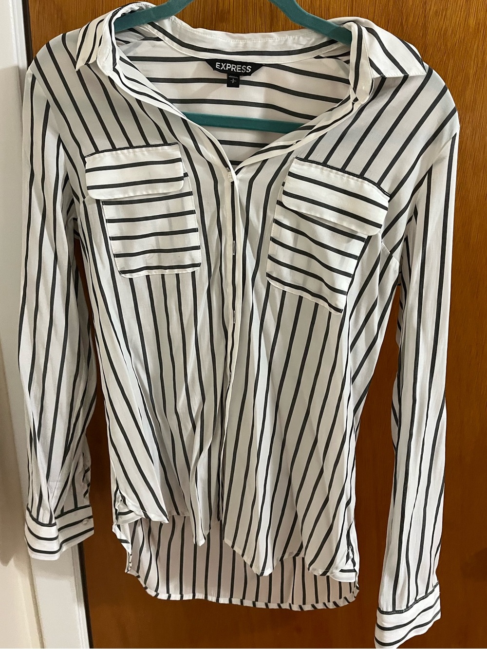 Express White Button-Down Shirt with Black Stripes